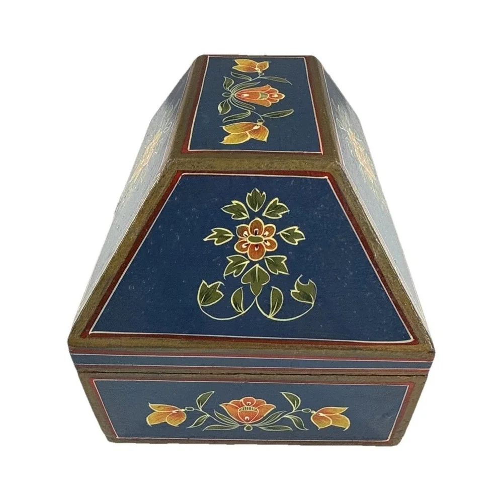 Vintage Wooden Dome Shaped Storage Box Original Old Hand Crafted Painted